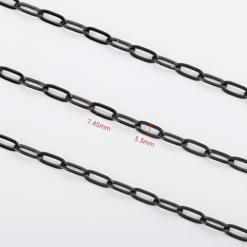 UMAOKANG 32.8 Feet Black Paperclip Chain for Jewelry Making Black Plated Brass Jewelry Chain Roll Handmade Necklace Bracelet DIY Jewelry Chains Bulk - color: Black Paperclip