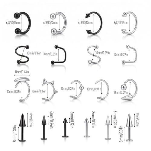 36Pcs Stainless Steel Lip Rings, Snake Bite Piercing Labret Jewelry | Women Men, Horseshoe Labret Jewelry, Lip Barbell Ring, Lips Piercing Jewelrys, Lip-Piercing Jewelries