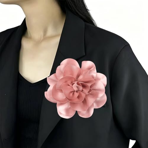 Large Rose Flower Brooches Chiffon Camellia Brooch Lapel Pins Hair Clips Hat Pins for Women Wedding Banquet Accessories Large Satin Flowers 5.5in - color: Pink 3