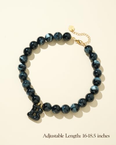 DoDoBeads Chunky Colorful Beaded Initial Necklace, Bubble Letter Choker | Gift box and dust pouch included; waterproof and sweat-resistant with real gold plated stainless steel hardware - color: Black-B