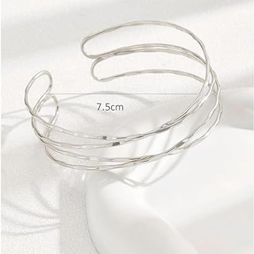 Arm Cuff for Women Layered Armlet Open Adjustable Arm Cuff Gold Silver Upper Arm Cuff Bracelet Minimalist Armband Trendy Jewelry - color: Silver Arm Cuff