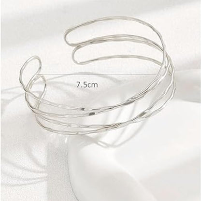Arm Cuff for Women Layered Armlet Open Adjustable Arm Cuff Gold Silver Upper Arm Cuff Bracelet Minimalist Armband Trendy Jewelry - color: Silver Arm Cuff