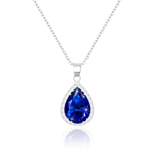 Linawe Crystal Chain Necklace for Women Trendy, Imitation Diamond Pendant, Statement Cubic Zirconia Boho Jewelry Set, 14K Gold/Rose Gold/Silver Birthstone Necklace - color: Silver,Sep