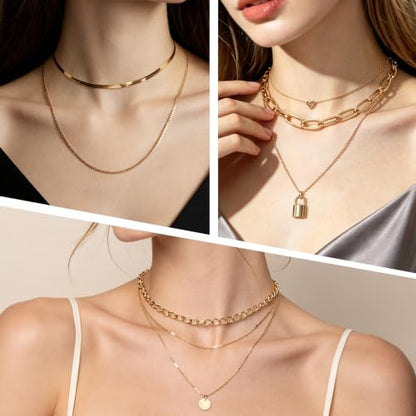 Gold/Silver Jewelry Set for Women Layered Bracelets Ball Dangle Hoop Earrings Stackable Knuckle Rings Set Dainty Adjustable Necklaces Valentine Anniversary Trendy Party Costume Accessories Jewelry - style: Vintage
