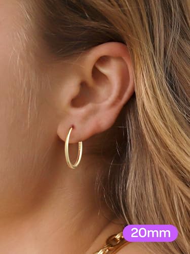 ChicSilver 925 Sterling Silver Hoop Earrings for Women Silver Huggie Hoops | Hypoallergenic 925 sterling silver hoops in 8/10/12/14/16/18/20MM, available in Gold/Silver/Rose Gold/Black. - color: Gold, size: 20mm