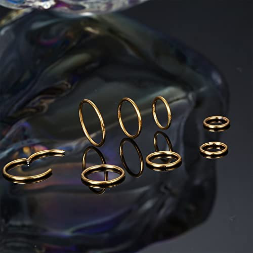 LOYALLOOK 8Pcs G23 Titanium Hinged Clicker Segment Nose Rings Hoop Septum Nose Lip Ring Hoop for Women Men Helix Cartilage Daith Tragus Sleeper Earrings Body Piercing Improved 16G - color: 18G-Gold