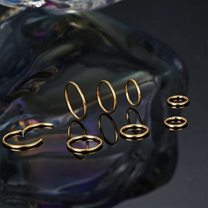 LOYALLOOK 8Pcs G23 Titanium Hinged Clicker Segment Nose Rings Hoop Septum Nose Lip Ring Hoop for Women Men Helix Cartilage Daith Tragus Sleeper Earrings Body Piercing Improved 16G - color: 18G-Gold