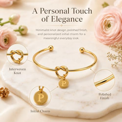 LemonRose Initial Bracelets for Women - Dainty Tie the Knot Letter A-Z 14K Gold Plated for Women Gold Cuff Bracelet for Womens Jewelry Personalized Bridesmaid Proposal Gifts - color: Gold P