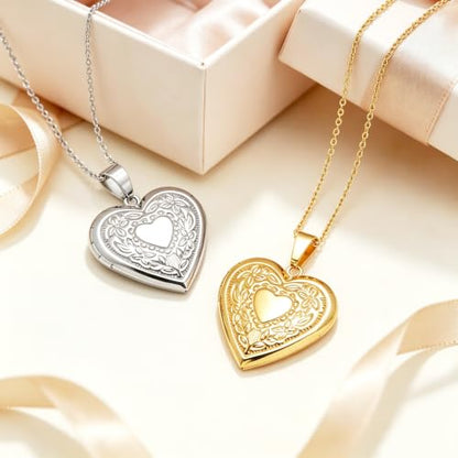 Paialco Heart Shaped Locket Pendant Necklace for Women - color: Silver-Heart
