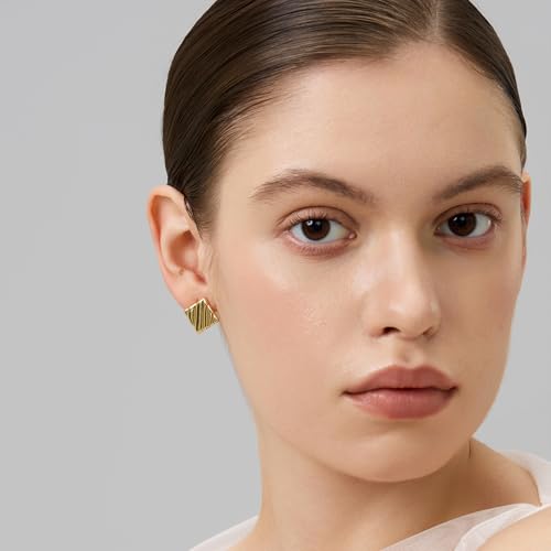 18K Gold Plated Huggie Hoop Earrings for Women, 925 Sterling Silver Post, Hypoallergenic Small Earrings - color: Maple Gold Studs