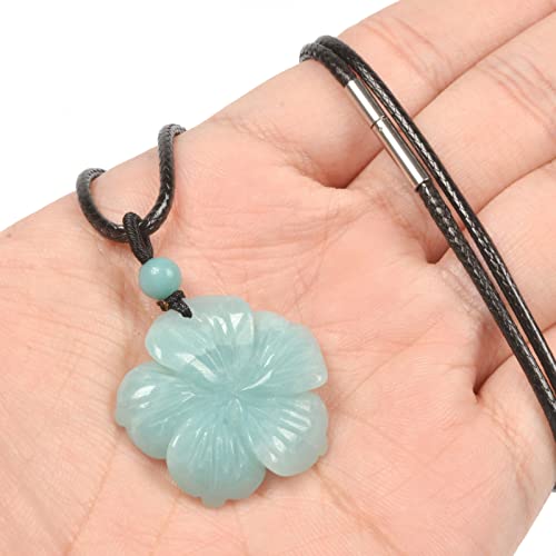 Justinstones Hand Carved Healing Crystals Gemstone Hawaii Flower Pendant Hand Weaving Wax Rope Necklace 22 inch - color: Blue Amazonite