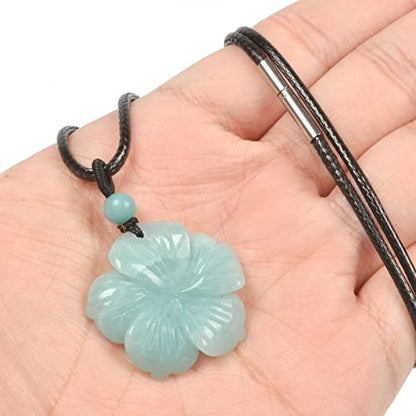 Justinstones Hand Carved Healing Crystals Gemstone Hawaii Flower Pendant Hand Weaving Wax Rope Necklace 22 inch - color: Blue Amazonite