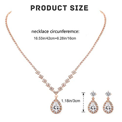 Unicra Bride Crystal Necklace Earrings Set Bridal Wedding Jewelry Sets Rhinestone Choker Necklace Prom Costume Jewelry Set for Women and Brides - color: Rose Gold