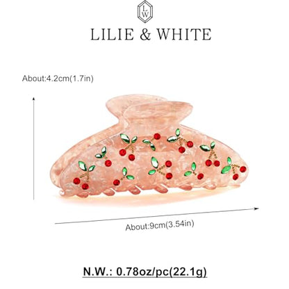 LILIE&WHITE Acrylic Pink Hair Clips For Women Cherry Hair Clip Claw Clips | With The Rhinestone Pattern In Red Cherry Strong Hair Fix Hair Clips Accessories Fashion Hair Claw For Women - color: HC21221C