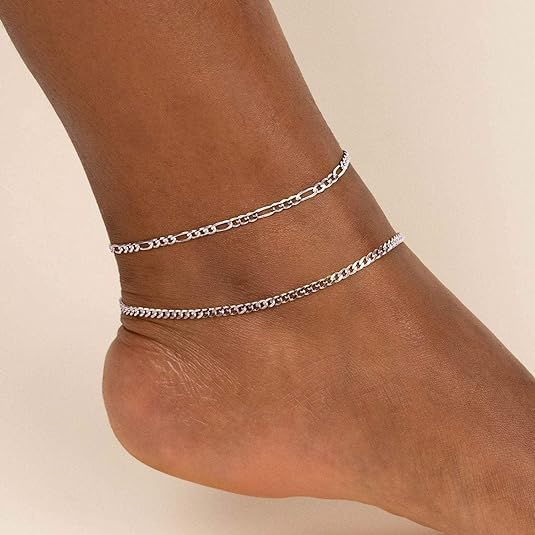 ChicSilver 925 Sterling Silver Ankle Bracelet for Women, Simple Cuban Link/Figaro/Twist Rope Chain Anklets for Beach Party(with Gift Box) - style: 01: Figaro Chain-2.8mm wide