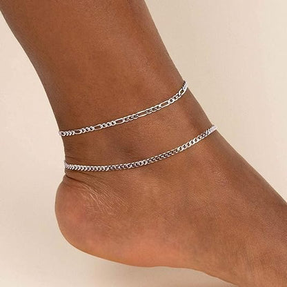 ChicSilver 925 Sterling Silver Ankle Bracelet for Women, Simple Cuban Link/Figaro/Twist Rope Chain Anklets for Beach Party(with Gift Box) - style: 01: Figaro Chain-2.8mm wide