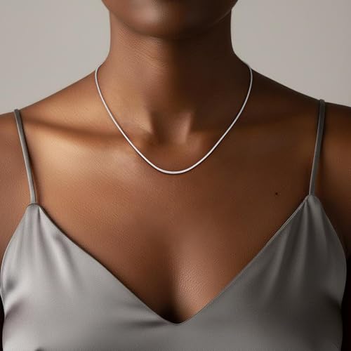 925 Sterling Silver Chain for Women, Diamond Cut 1.1mm Round Snake Chain Lobster Claw Clasp Silver Jewelry Gifts for Women Mom Girlfriend - size: 18 Inches