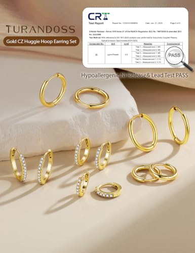 Hypoallergenic Gold Huggie Hoop Earrings Set for Women Girls | 14K Gold Plated, Small Hoop Earrings Set, Gold Hoop Earring for Women, Huggie Hoop Earrings, Hypoallergenic Gold Earrings - color: 14K Gold Plated