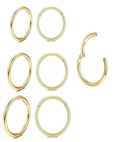 Unisex Dainty Tiny 18k Real Gold Plating Cartilage Huggie Hoop Earrings, 16G Surgical Steel Small Endless Hinged Hoops Earring for Earlobe Cartilage Helix Rook Daith Conch Nose Lip Body Piercing Jewelry - color: Gold 6/8/10mm