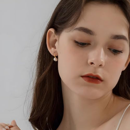 Pearl Earrings for Women Minimalist Pearl Drop Earrings Elegant Leverback Dangle Earrings Wedding jewelry Bridesmaid Gifts - style: oval pearl-8mm(small)