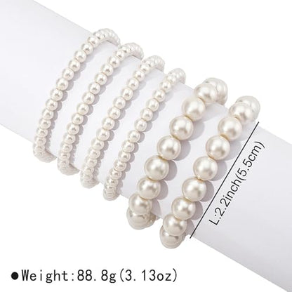 Boho Pearl Beaded Bracelets for Women Wedding White Pearl Bracelet Stack | Dainty,stackable,stretch,everyday,jewelry,set,bohemian,layered,bead,elastic,accessories,vintage,aesthetic,birthday,prom,gifts
