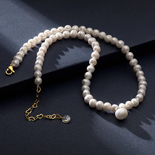 XYJZXY Pearl Necklace with Golden Charm, 18-Inch Adjustable Chain, 5-6mm White Pearls, Women Pearl Choker Necklace, Handmade Jewelry - style: pearl charm