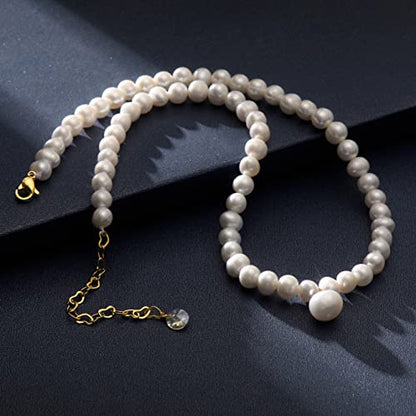 XYJZXY Pearl Necklace with Golden Charm, 18-Inch Adjustable Chain, 5-6mm White Pearls, Women Pearl Choker Necklace, Handmade Jewelry - style: pearl charm