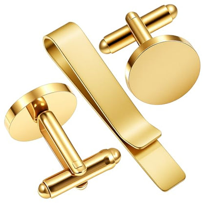 3Pcs Gold Tie Clip and Cufflink Set for Men - color: Gold