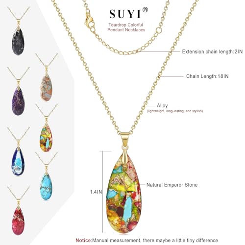 Suyi Stone Necklace for Women Teardrop Colorful Pendant Necklaces - color: Colorful Gold