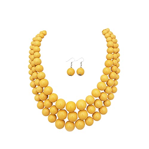 Fashion 21 Women's Faux Pearl Three Multi-Strand Statement Necklace and Earrings Set - color: Yellow