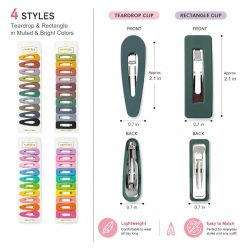 Bphne 40 Pcs Matte Non-Slip Snap Hair Clips for Women, Neutral & Pastel Teardrop Rectangle Barrettes, Small Metal Pins for Styling, Lightweight No Pull for Daily Wedding Gift - color: Neutral & Pastel