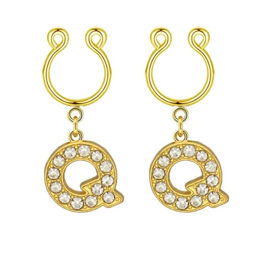 2Pcs Fake Nipple Rings Name Initial Letter Nipple Clamps for Women Non Piercing Beginner Cubic Zirconia Non Piercing Nipple Jewelry - color: Q