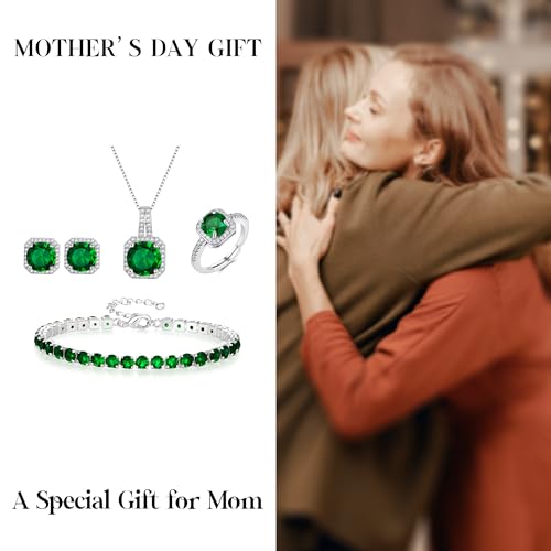 EVER FAITH Wedding Jewelry Set for Bride Bridesmaid, Glamour Teardrop Cubic Zirconia Pendant Necklace Earrings Tennis Bracelet Open Ring Sets for Birthday/Valentine's Day/Mother's Day/Christmas - color: B_Green