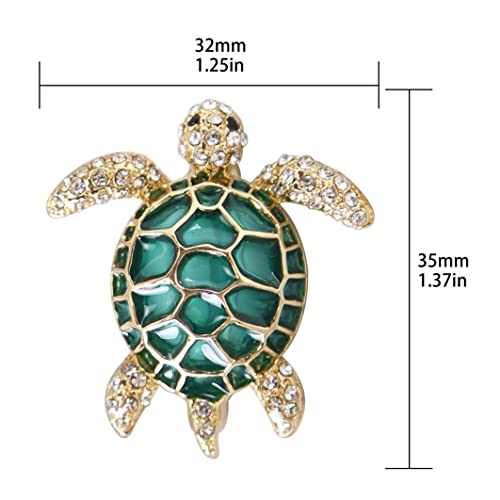 Sea Turtle Brooch Pins for Women, 2Pcs, Gold Tone | Crystal Rhinestones, Marine Animals Design, Lapel Pins, For Wife, Sisters, Friends, Daily Wear or Dating