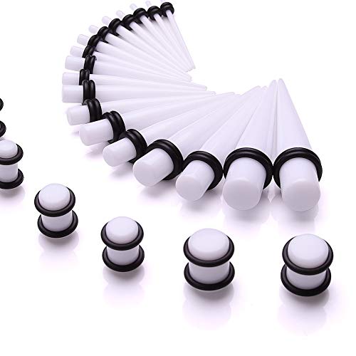 JieyueJewelry 50/54 Pcs Ear Stretching Kit 14G-00G | Acrylic Tapers & Plugs with Silicone Tunnels, Ear Gauges Expander Set Body Piercing Jewelry for Women and Men - color: White