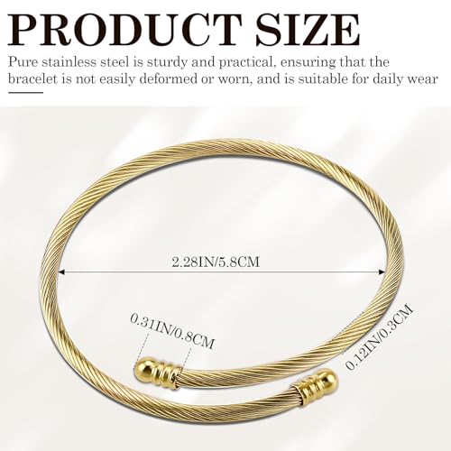 Jewelers Stainless Steel Cable Wire Open Cuff Adjustable Size - color: Gold
