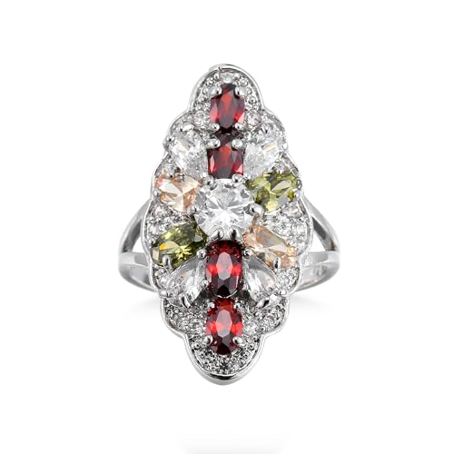 Luxury Women's Cubic Zirconia Crystal Flower Big Cocktail Statement Rings Fashion Art Deco925 Silver Created Gem Filled Cluster Flower Lndex Finger Ring(10#) - size: 10#
