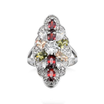 Luxury Women's Cubic Zirconia Crystal Flower Big Cocktail Statement Rings Fashion Art Deco925 Silver Created Gem Filled Cluster Flower Lndex Finger Ring(10#) - size: 10#