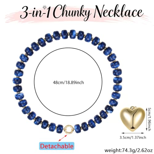 Chunky Heart Necklaces for Women Colorful Resin Beaded Necklaces for Women Gold Puffy Heart Statement Necklace Trendy Acrylic Choker Jewelry Gift - color: B-Baolan