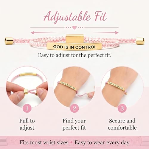 Frodete Dont Let The Hard Days Win Bracelet Inspirational Gifts for Women Adjustable Braided Tube Bracelet Gifts for Friends - color: A5：GOLD IS IN CONTROL(pink)