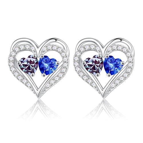 Heart Earrings for Women - Birthstone Earrings | 925 Sterling Silver, Stud Earrings, Gift Box Packaging, Anniversary Birthday Gifts for Women Wife Girlfriend Mom - color: 06-09-Jun-Sept Birthstone"