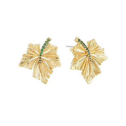 Sylph Large Gold Earrings for Women, Chunky Gold Statement Drop Dangle Earring Maple Leave Ginko Leaf Jewelry Gifts - style: Middle Maple Leaf Earrings