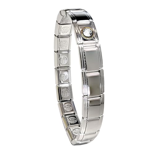 Birthstone Charm Bracelet Jewelry, Italian Modular Family Birthstone Charm Starter Stainless Steel - color: 18 LINKS-SILVER-04-April