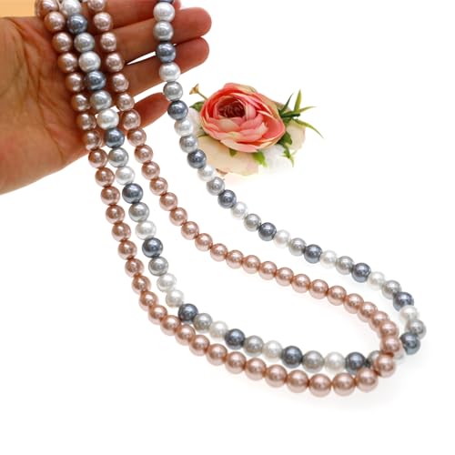 AAA+ Simulated Pearl Strand Necklace Colorful 10mm Pearls Choker Necklaces for Women 1920s Long Costume Jewelry Gift - color: long pearl necklace Pink 24 Inches