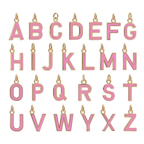 18K Gold Filled A-Z Alphabet Letters Charms,26Pcs Initial A-Z Alphabet Charms,Bracelet Necklace Earrings Charms for DIY Jewelry Making - color: Pink