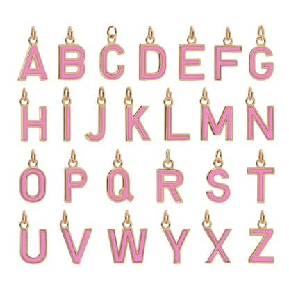 18K Gold Filled A-Z Alphabet Letters Charms,26Pcs Initial A-Z Alphabet Charms,Bracelet Necklace Earrings Charms for DIY Jewelry Making - color: Pink