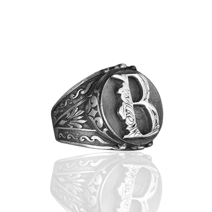 925 Sterling Oxidized Silver Personalized Men's Signet Ring, Customizable Letter Ring, Monogram Silver Ring, Vintage Ring, Gift for Men
