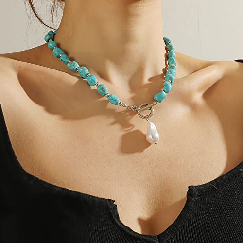Dainty Layered Choker Necklace Bohemian Turquoise Necklace 14K Gold Plated Dainty Y Pendant Necklace Beach Fashion Pendant Choker - color: Gold-F