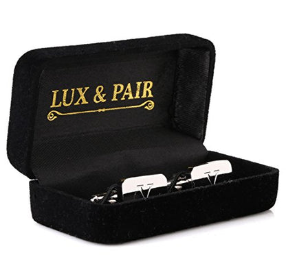 18K White-Gold Plated Initial Engraved Stainless Steel Men’s Cufflinks With Gift Box -Personalized Alphabet Letter’s A-Z By Lux & Pair - style: O- White Gold