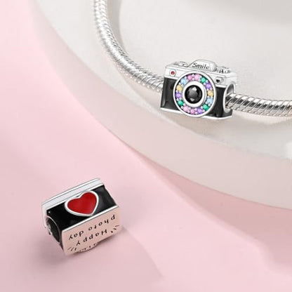 Pandach 925 Sterling Silver Charms Beads for Bracelets and Necklaces Butterfly and Headphones Pendants Clover Charms Jewelry Gift for Women - style: Camera beads